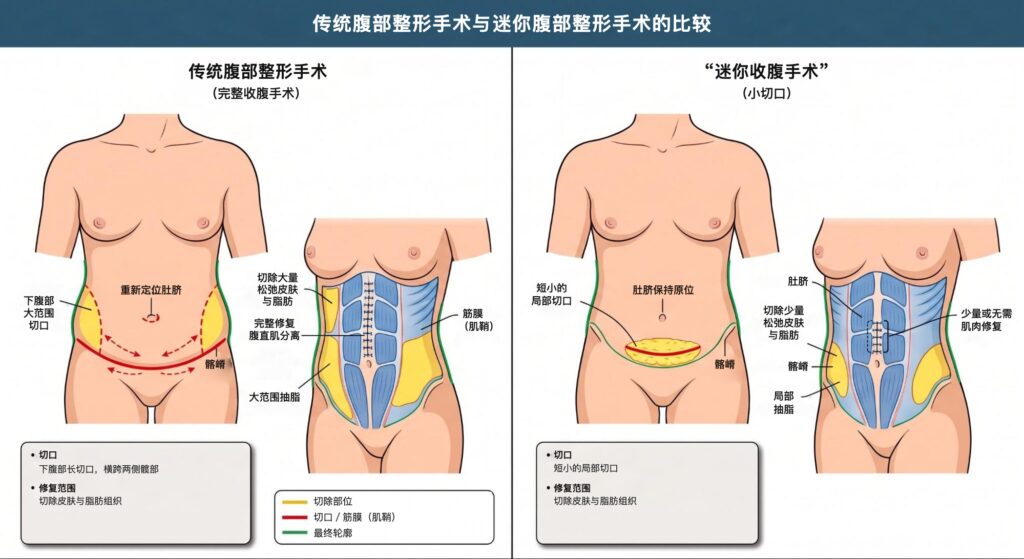 传统腹部整形手术与迷你腹部整形手术的比较