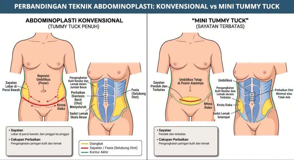 Perbandingan teknik abdominoplasti: konvensional vs mini tummy tuck