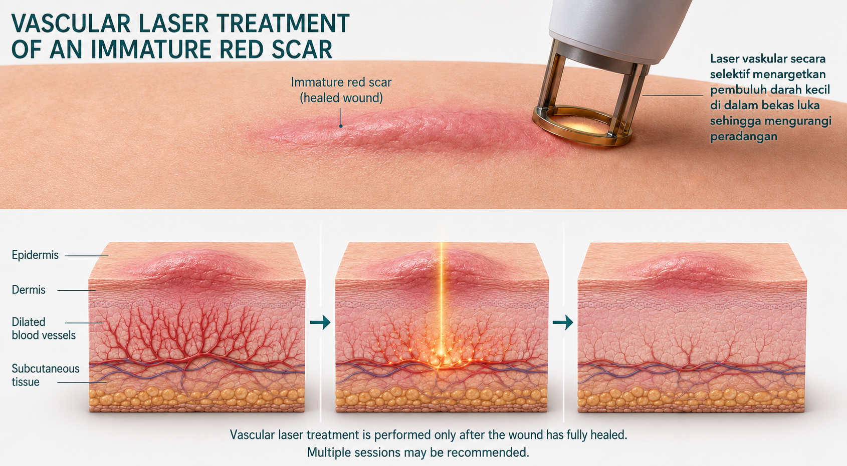 Perawatan laser vaskular untuk bekas luka merah yang belum matang