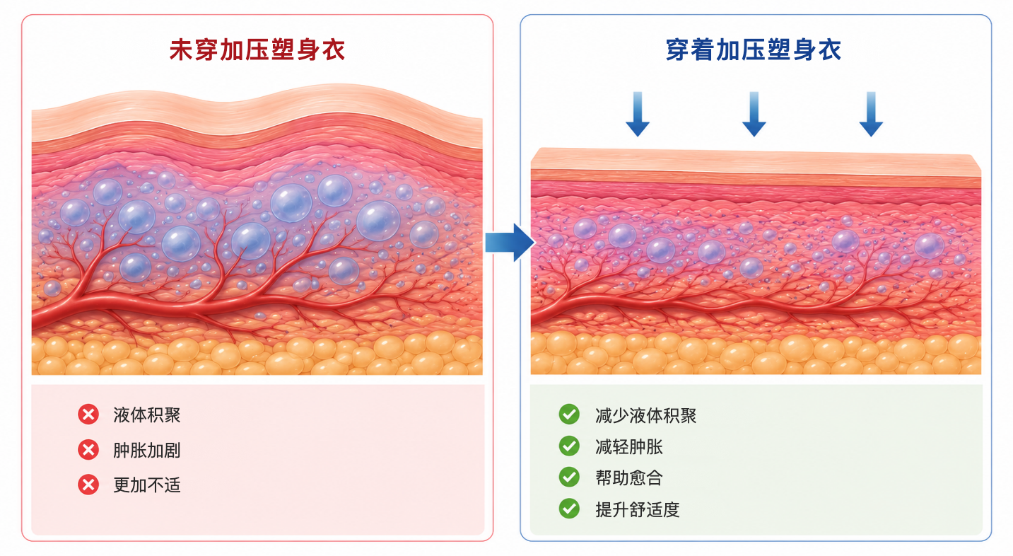 未穿与穿着加压塑身衣的对比