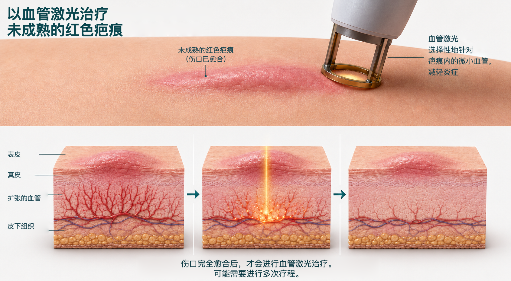 以血管激光治疗未成熟的红色疤痕