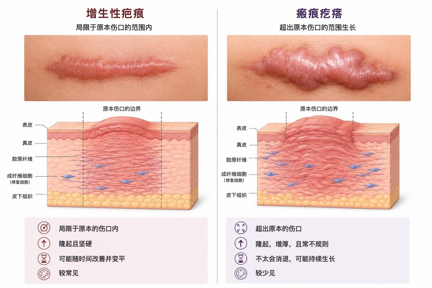 增生性疤痕与瘢痕疙瘩的比较
